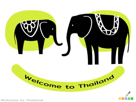 Two elephants and inscription Welcome To Thailand. Picture on background of cute smiled face. Vector illustrationのイラスト素材