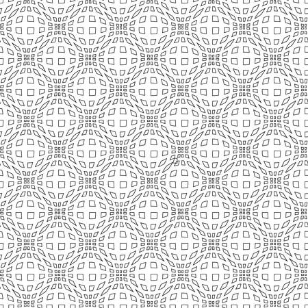 Abstract seamless geometric pattern with weave ornament. Simple black and white linear wavy striped texture. Look like distorted net. Vector illustrationのイラスト素材