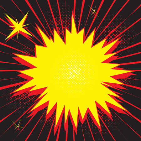Retro empty speech bubble with radial diverging rays and lines and halftone dots. Supernova explosion in space. Mockup for comic book and manga. Vector bright dynamic cartoon illustration. Pop-artのイラスト素材