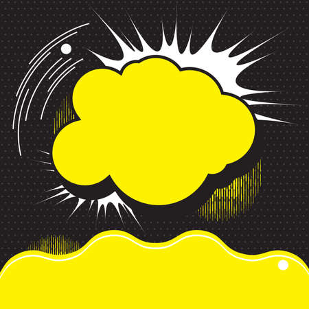 Retro empty comic speech bubble with radial diverging rays and lines and halftone dots. Mockup for comic book and manga. Vector bright dynamic cartoon illustration. Pop-art style. Template for designのイラスト素材