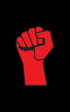 Red fist on black background. Concept of resistance, revolution, new changes. Use for printing on T-shirts, paper, textiles, poster, banner. Poster with empty field for your text. Template for designのイラスト素材
