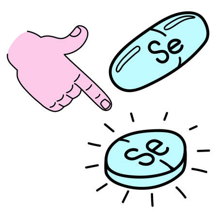 Micronutrient Se icon in doodle style. Icon capsule of Selenium. Thin line icon for website or package design, app development. Vectorのイラスト素材