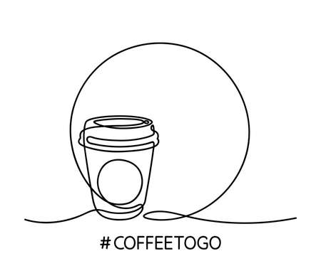 Paper Cup of tea or coffee. Coffee drink made of single continuous line. Coffee to go concept, for fast food cafe design. Vectorのイラスト素材