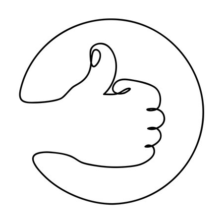 The gesture Thumb Up in circle. Sign good, emblem positive rating. Hand drawing in one continuous line style. Vectorのイラスト素材