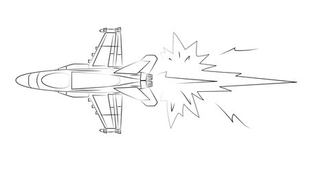 Fighter, military airplane. Jet aircraft at the moment of transition to supersonic speed drawn in style of comics. air combat. Difficult maneuver at speedのイラスト素材