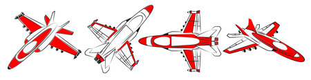 Fighter, military airplane. Set of jet aircraft models in different isometric planes. Airplane for...