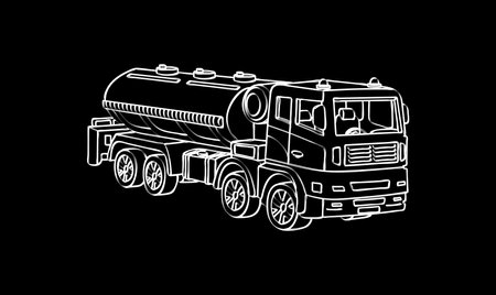 Cistern truck, side view. commercial vehicles. Heavy special transport for transportation of oil, gasoline, liquid fuel. Wheeled powerful fuel tanker. logistics business. tank trucks. Sketchのイラスト素材