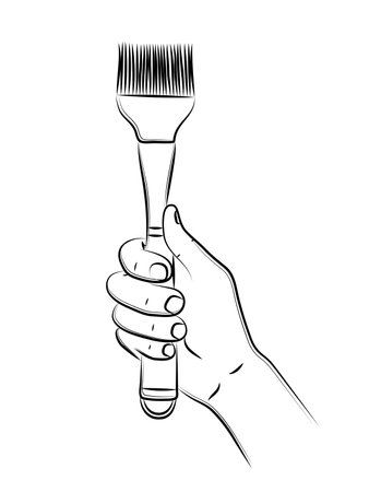 Hand holds silicone cooking brush. kitchen accessory. Used for topics like bakery, pastry, culinary. Use for menu design, recipes, and kitchen goods. kitchenware. Sketch, editableのイラスト素材