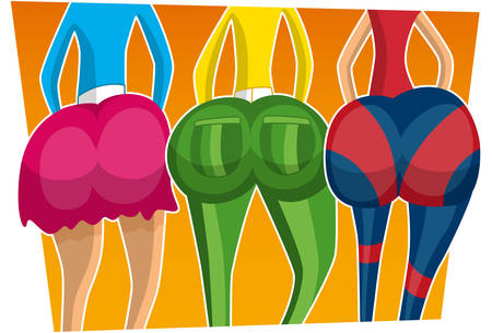 Three women with sculptural bodies back viewsのイラスト素材