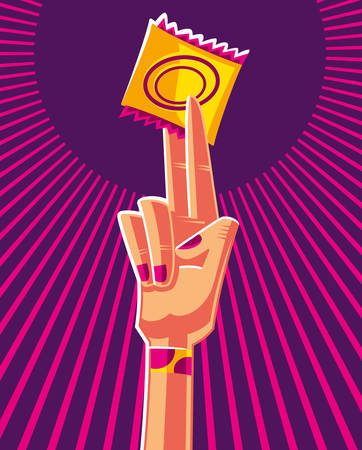 Conscious teenager raising a condomのイラスト素材