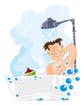 Man taking a shower in the bathtubのイラスト素材