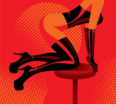 Beautiful woman with provocative clothing, kneeling on a stoolのイラスト素材