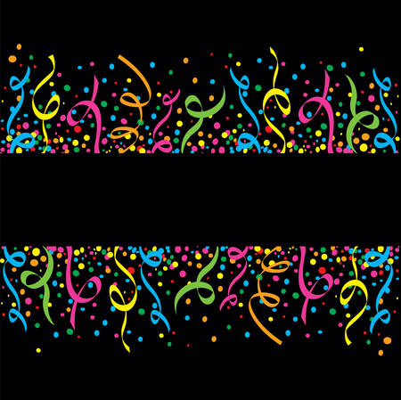 Black background with colorful confetti and streamers manyのイラスト素材