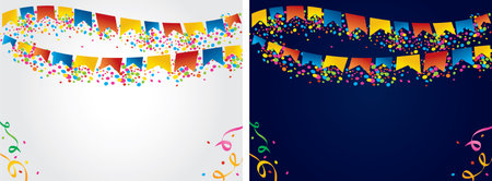 Colored flags hanging on colored dots on the top of the image to be used as background for June Festival and parties in general.のイラスト素材