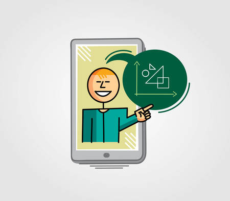 Virtual Teacher showing a lesson out of the cell phoneのイラスト素材