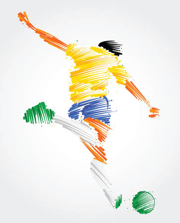 Soccer player ready to kick the ball made of colorful brushstrokesのイラスト素材