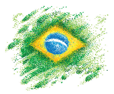 Flag of Brazil made with colorful dots with various shades of green on white backgroundのイラスト素材