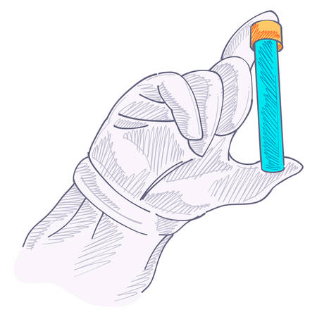 Colorful sketch drawing of researcher hand holding test tubeのイラスト素材