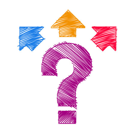Draft question mark icon with arrows above indicating which direction to takeのイラスト素材