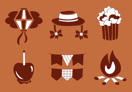 Set of june party illustrations in two colors on brown backgroundのイラスト素材