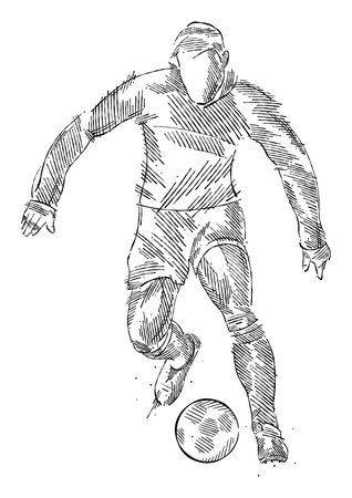 Drawing of man soccer player dominating the ball made from sketch-style brush strokesのイラスト素材