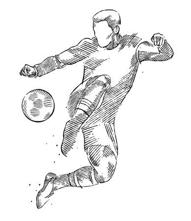 Drawing of man soccer player dominating the ball made from sketch-style brush strokesのイラスト素材
