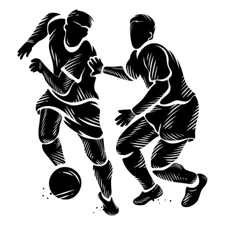 Silhouette of soccer players fighting for the ballのイラスト素材