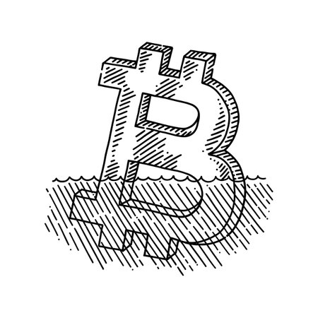 Bitcoin sinking symbol design in black and whiteのイラスト素材