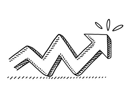 Drawing of a arrow in childish sketch format in black on white backgroundのイラスト素材