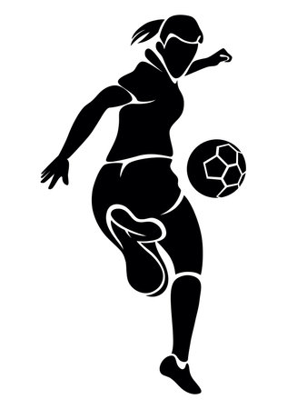 Black and white silhouette of a female soccer player dominating the ballのイラスト素材