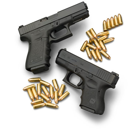 two black gun and bullets isolated on white 