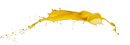 splashes of yellow paint isolated on white backgroundの写真素材