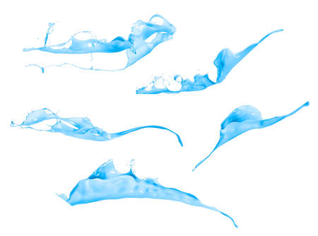 collection of blue paint splashes isolated on white backgroundの写真素材