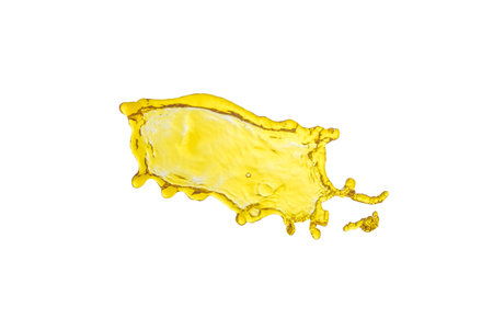 isolated beautiful flying yellow splash over white backgroundの写真素材