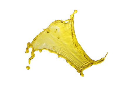isolated beautiful flying yellow splash over white backgroundの写真素材