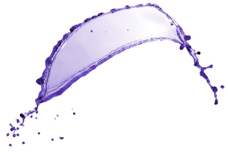 flying beautiful purple splash and drops isolated over white backgroundの写真素材