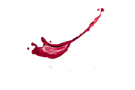 flying beautiful red splash and drops isolated over white backgroundの写真素材