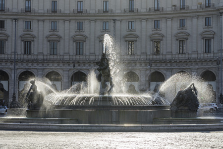 The fountain of the Naiads on Piazza della Repubblica in Rome. June, 2017. Rome. Italyの写真素材