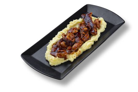 Delicious baked chicken with teriyaki sauce and mashed potatoesの写真素材