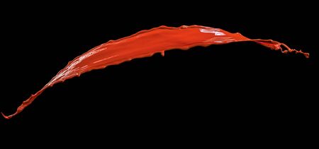 Beautiful red paint splashes isolated on black backgroundの写真素材