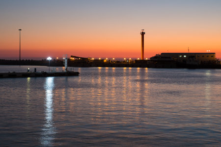 A lighthouse in sunsetの写真素材