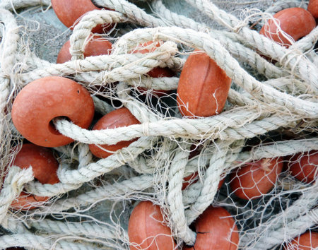 Fishing nets and floats closeup