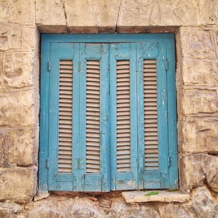 colorful house window, Athens Greeceの写真素材