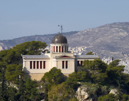 The old National observatory, view from Acropolis, Athens Greeceのeditorial素材
