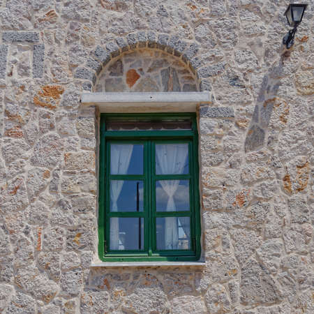 medieval house window, Chios island, Greeceの写真素材