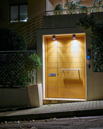 Contemporary house entrance night view, Athens  Greeceの写真素材