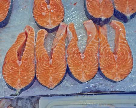 fresh salmon cut for sale at the central market