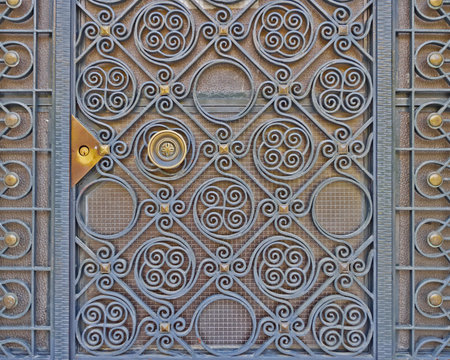 vintage house forged door detail, Athens Greeceの写真素材
