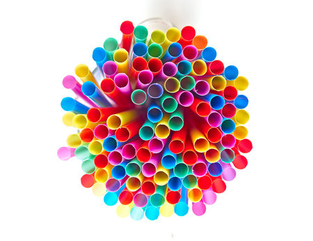 colorful drinking straws, strong bokehの写真素材