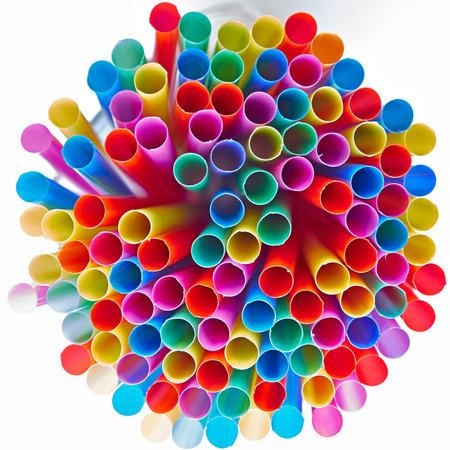 colorful drinking straws, strong bokeh
